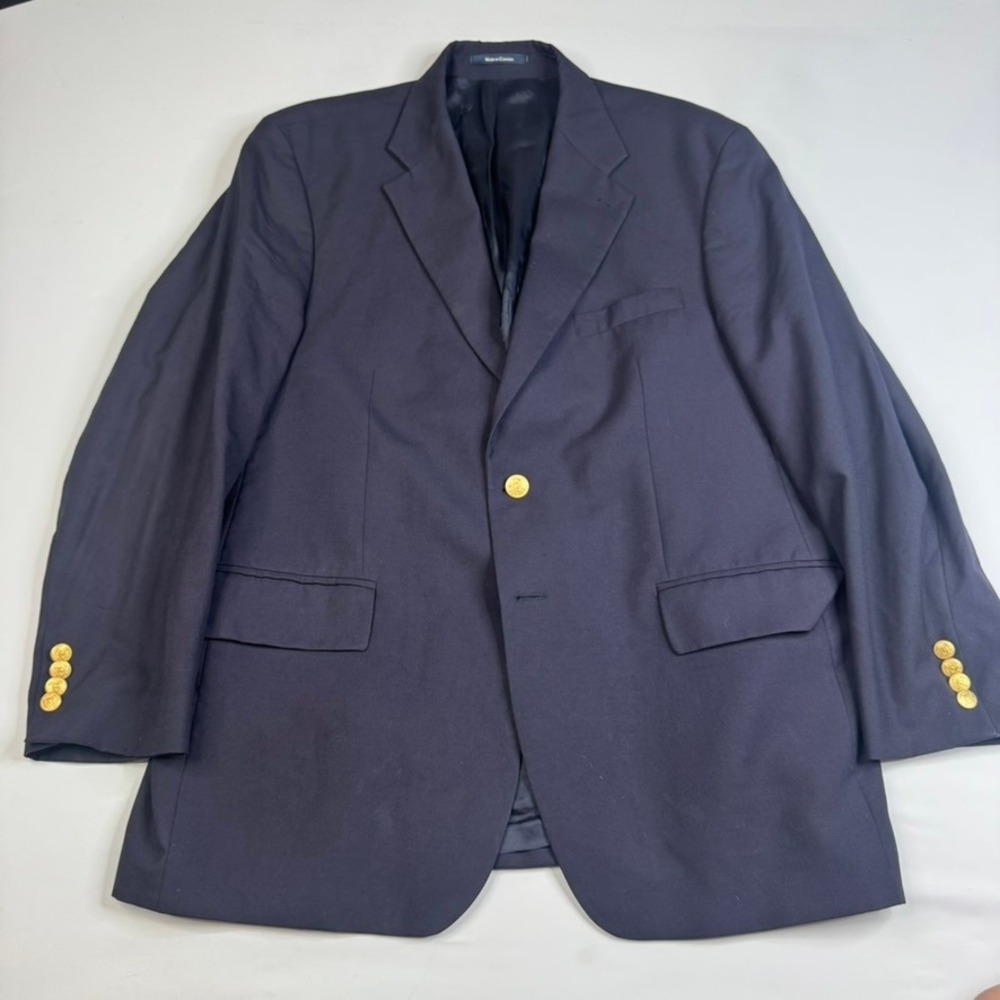 Vtg Polo University Ralph Lauren Blazer Mens 44R Navy Blue Wool Gold Buttons